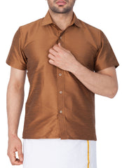 Men's Brown Silk Blend Ethnic Shirt