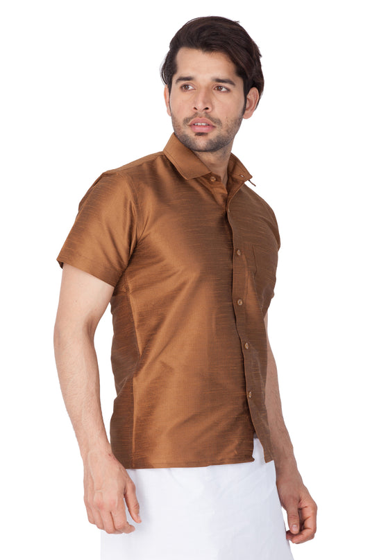 Men's Brown Silk Blend Ethnic Shirt