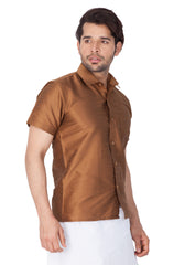 Men's Brown Silk Blend Ethnic Shirt