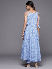 Women Blue Bandhani Printed Kurta Spaghetti Strap With Drawstring Paired With Tonal Printed Bottom