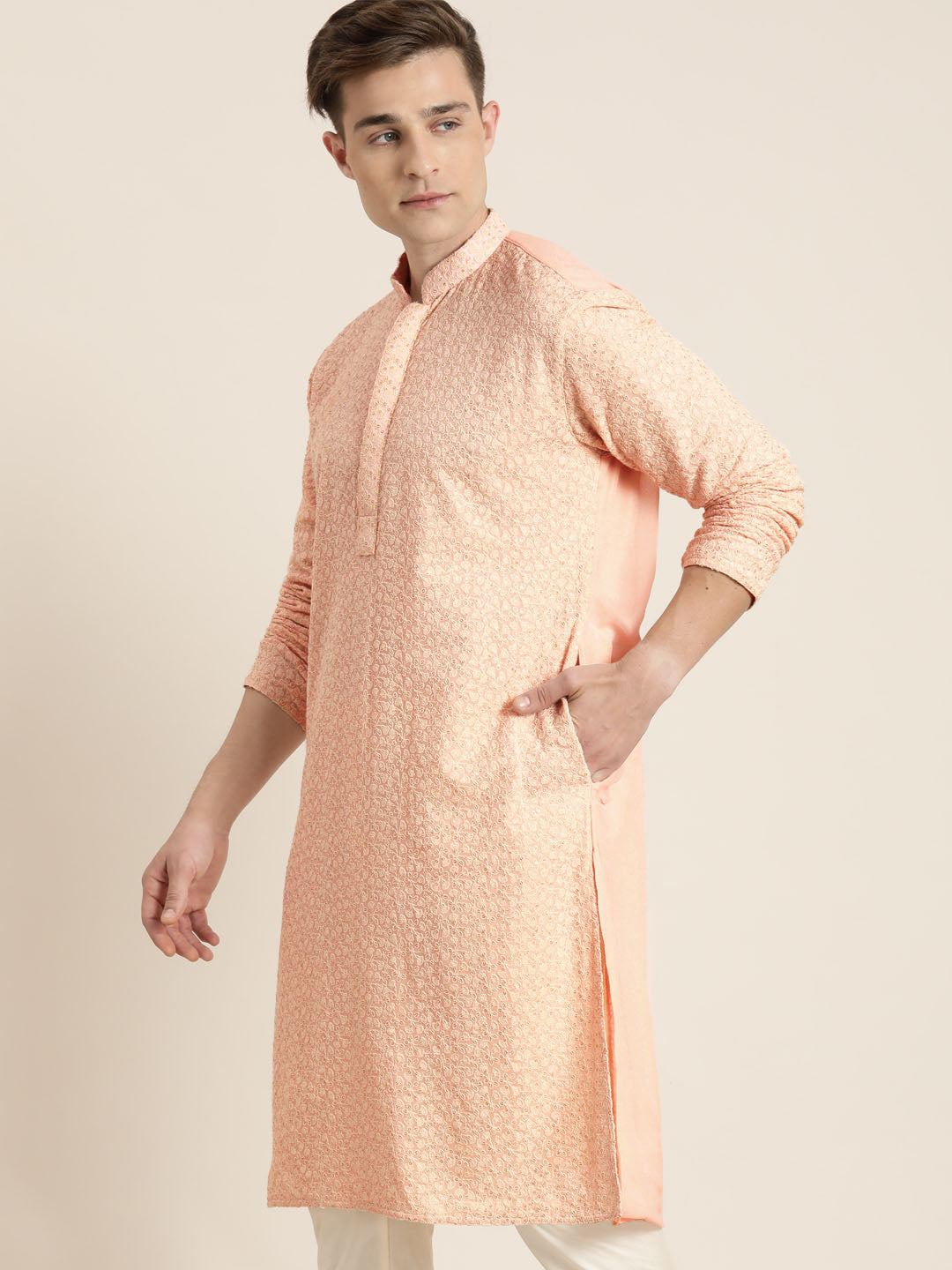 Men's Pink Georgette Kurta