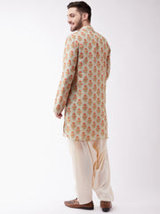 Men's Multicolor-Base-Beige And Cream Muslin Kurta and Patiala Set