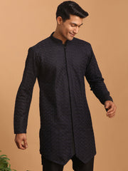 Men's Navy Blue Silk Blend Kurta