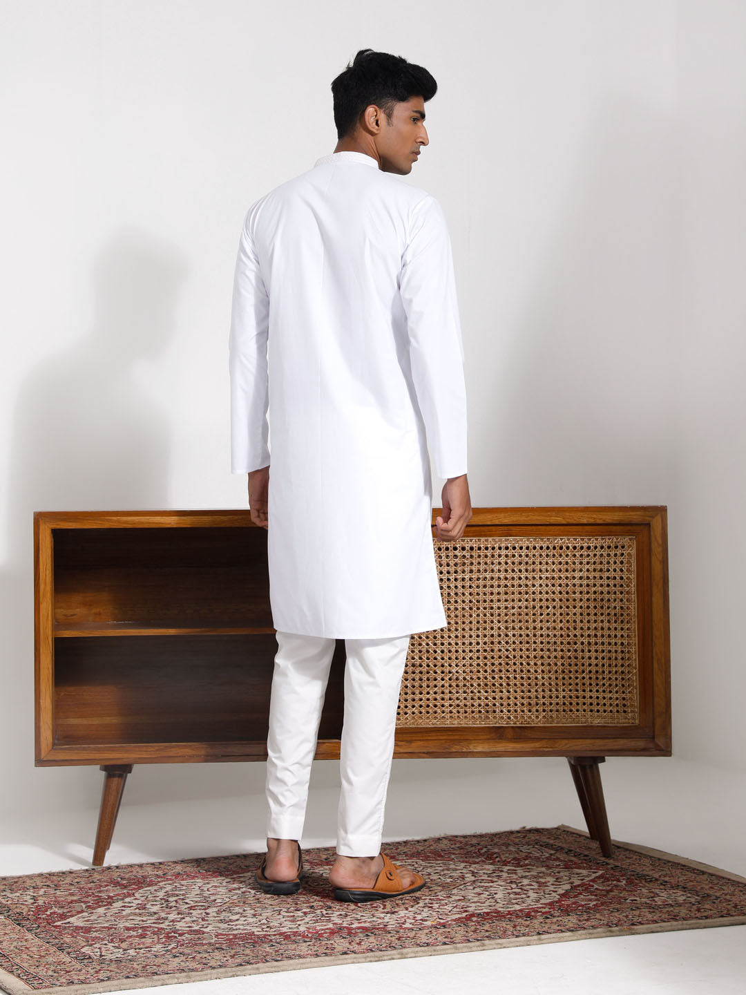 Men's White Cotton Silk Kurta Pyjama Set