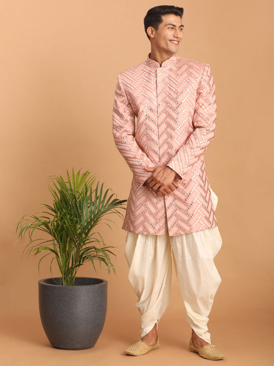 Men's Pink Silk Blend Sherwani Set