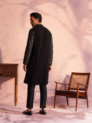 Men's Black Georgette Kurta Pyjama Set