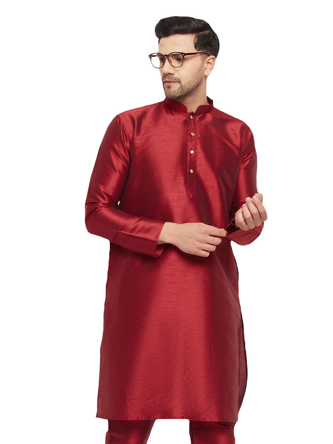 Men's Maroon Silk Blend Kurta