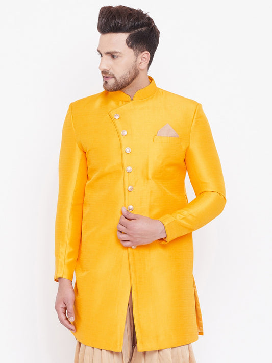 Men's Mustard Silk Blend Sherwani Only Top