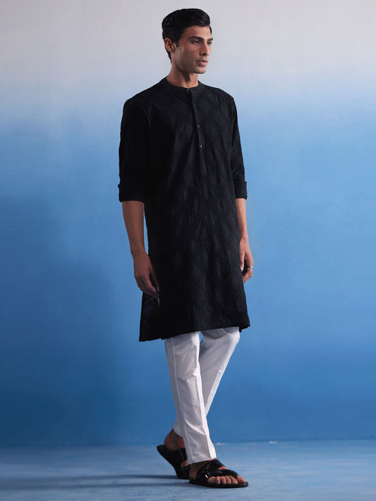 Men's Black Cotton Kurta Pyjama Set