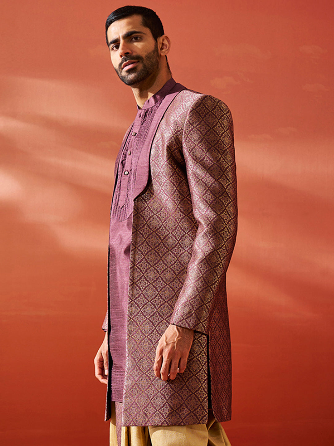 Men's Purple Silk Blend Sherwani