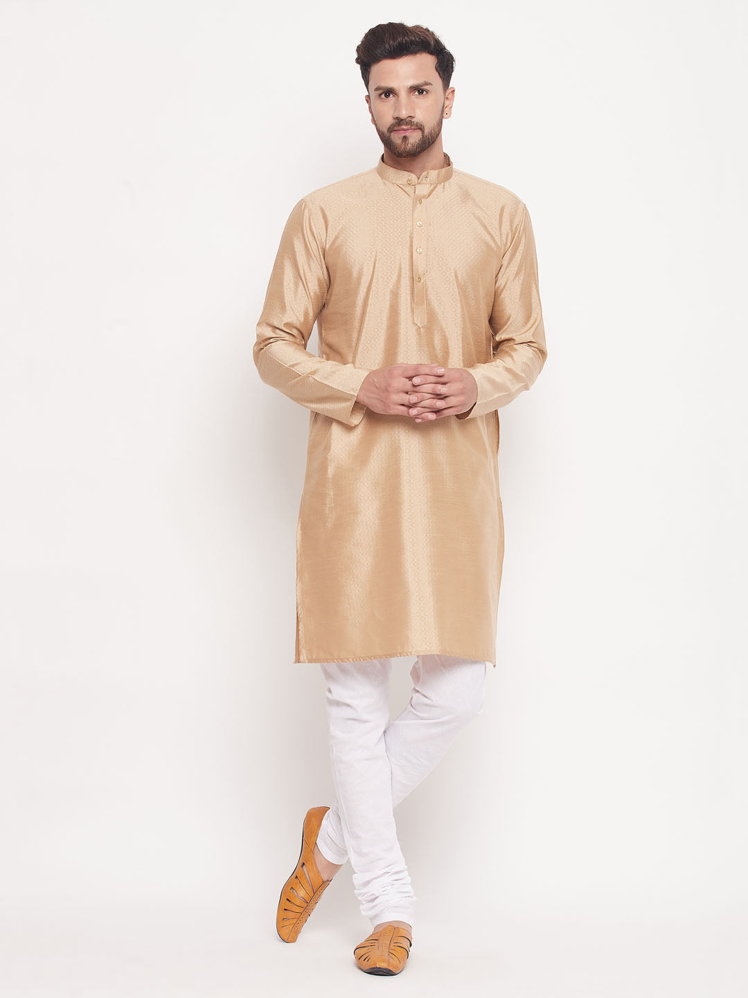 Men Beige Silk Blend Kurta