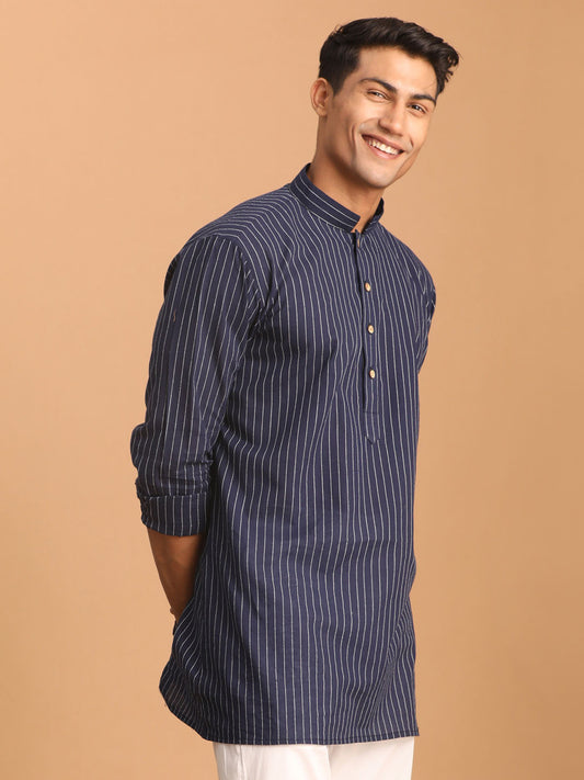 Men's Navy Blue Cotton Short Kurta