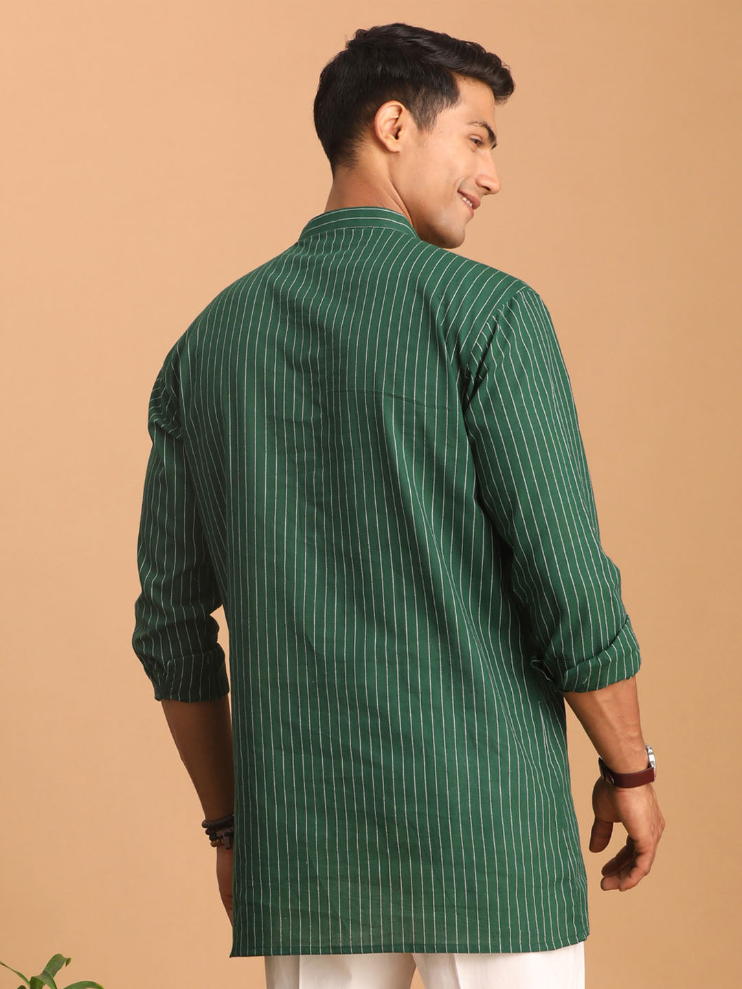 Men's Green Cotton Short Kurta