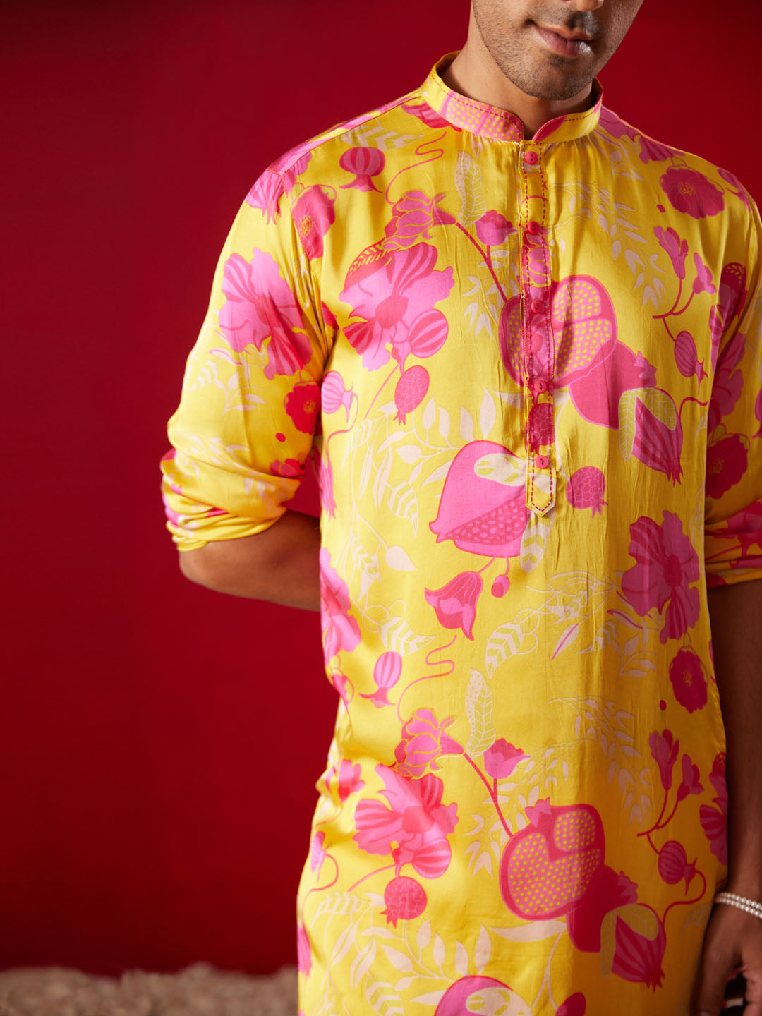 Men's Yellow Cotton blend Kurta