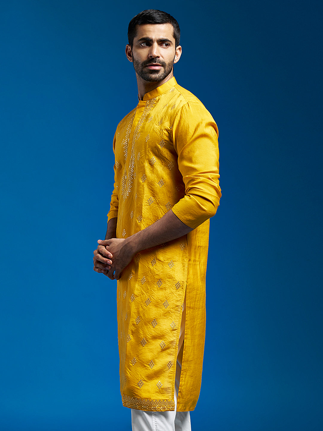 Men's Yellow Chanderi Kurta