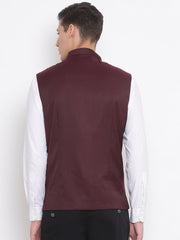 Men's Maroon Cotton Silk Nehru Jacket