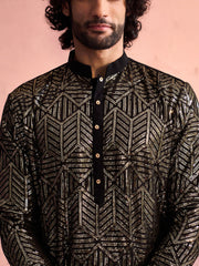 Men's Black Georgette Kurta and Patiala Set