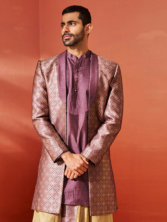 Men's Purple Silk Blend Sherwani