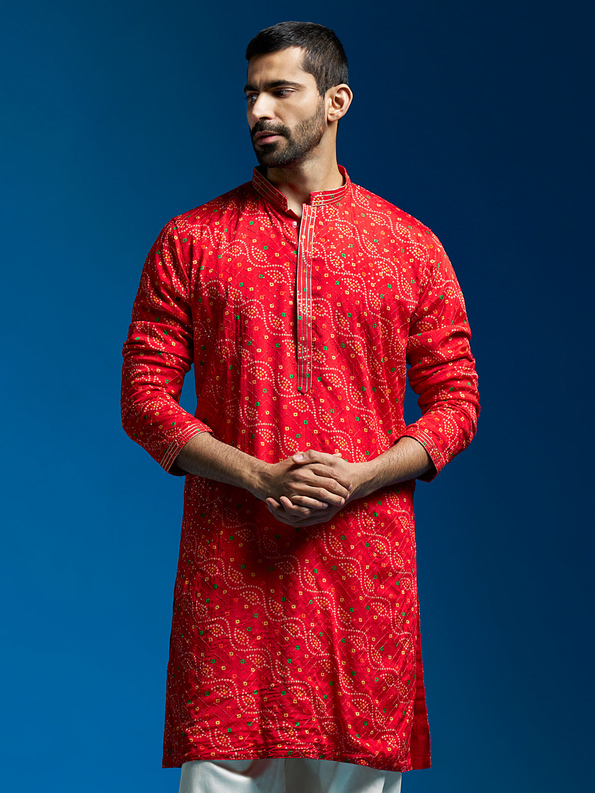 Vastramay - Men's Red Chinon Kurta