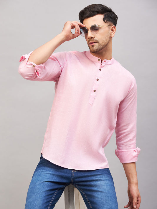 Men's Pink Cotton Blend Kurta