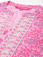 Women Pink Floral Printed Kurta Paired With Bottom & Dupatta