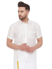 Men's White Silk Blend Ethnic Shirt