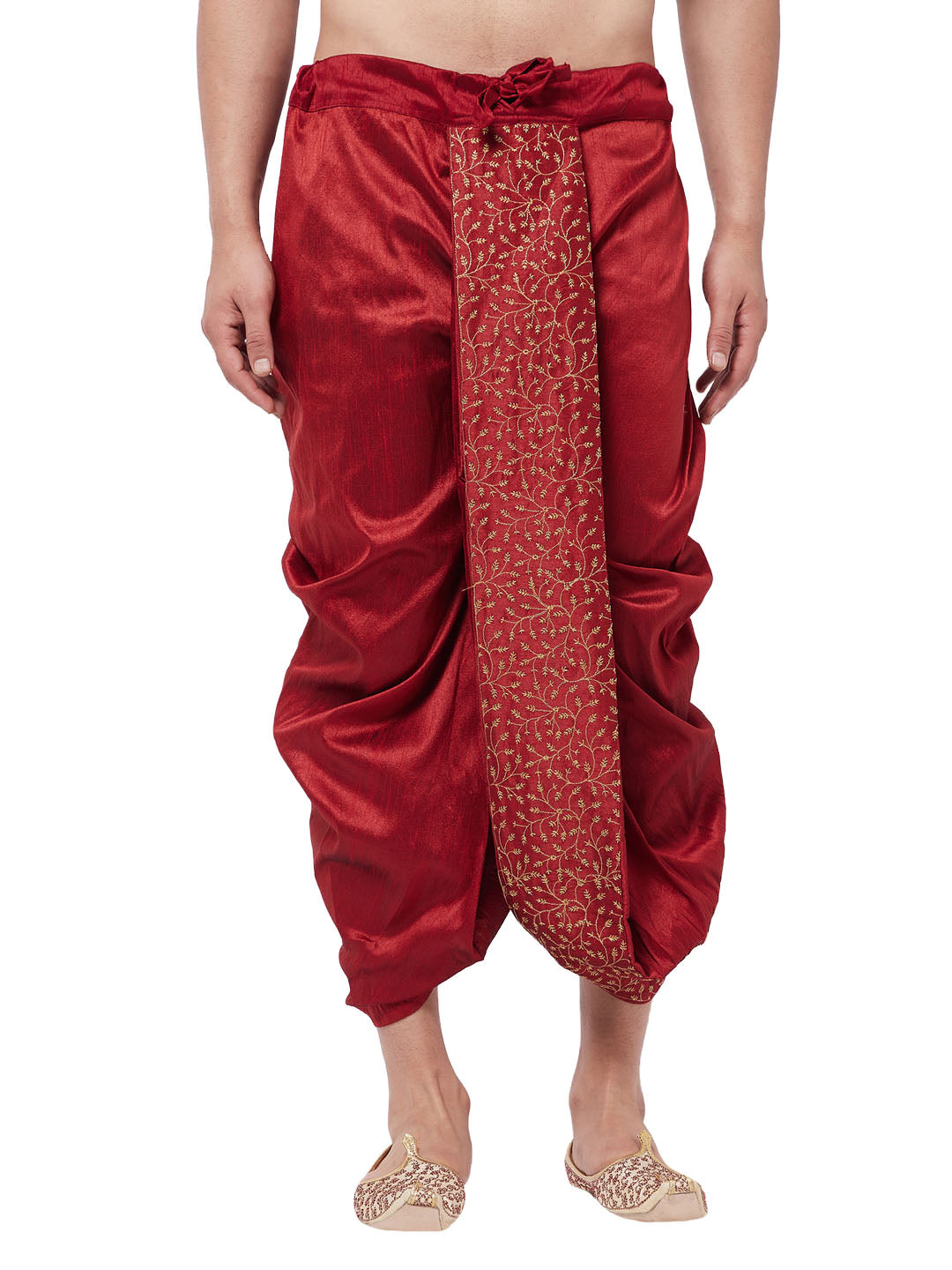 Men's Maroon Silk Blend Embroidered Dhoti