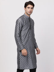 Men Grey Cotton Blend Kurta