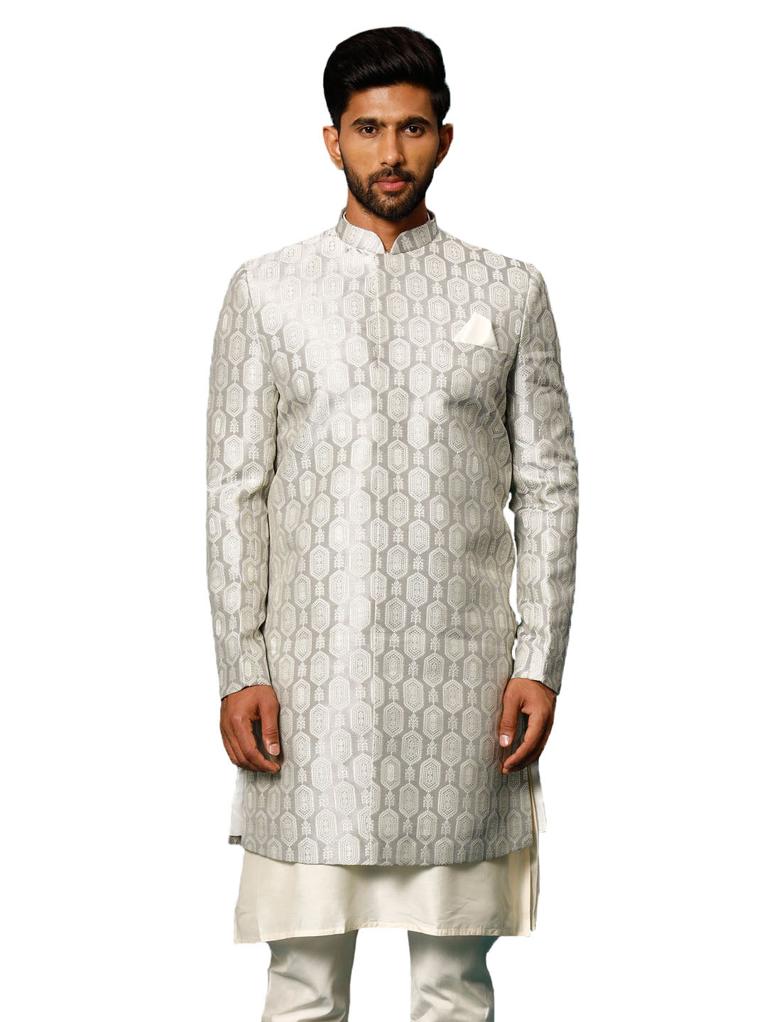 Men's Grey Silk Blend Sherwani Only Top