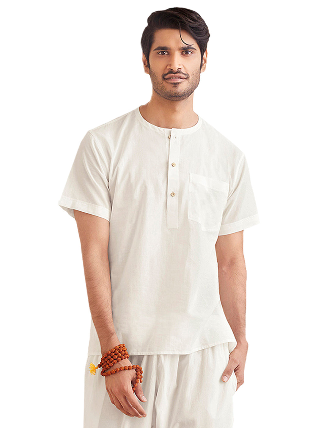 Men's White Cotton Short Kurta