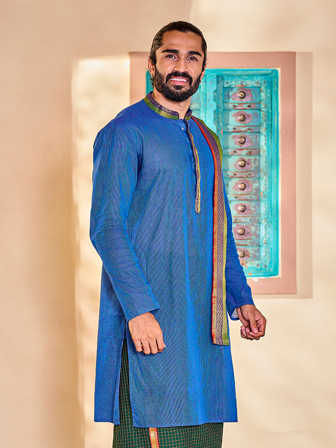 Men's Blue Cotton Kurta