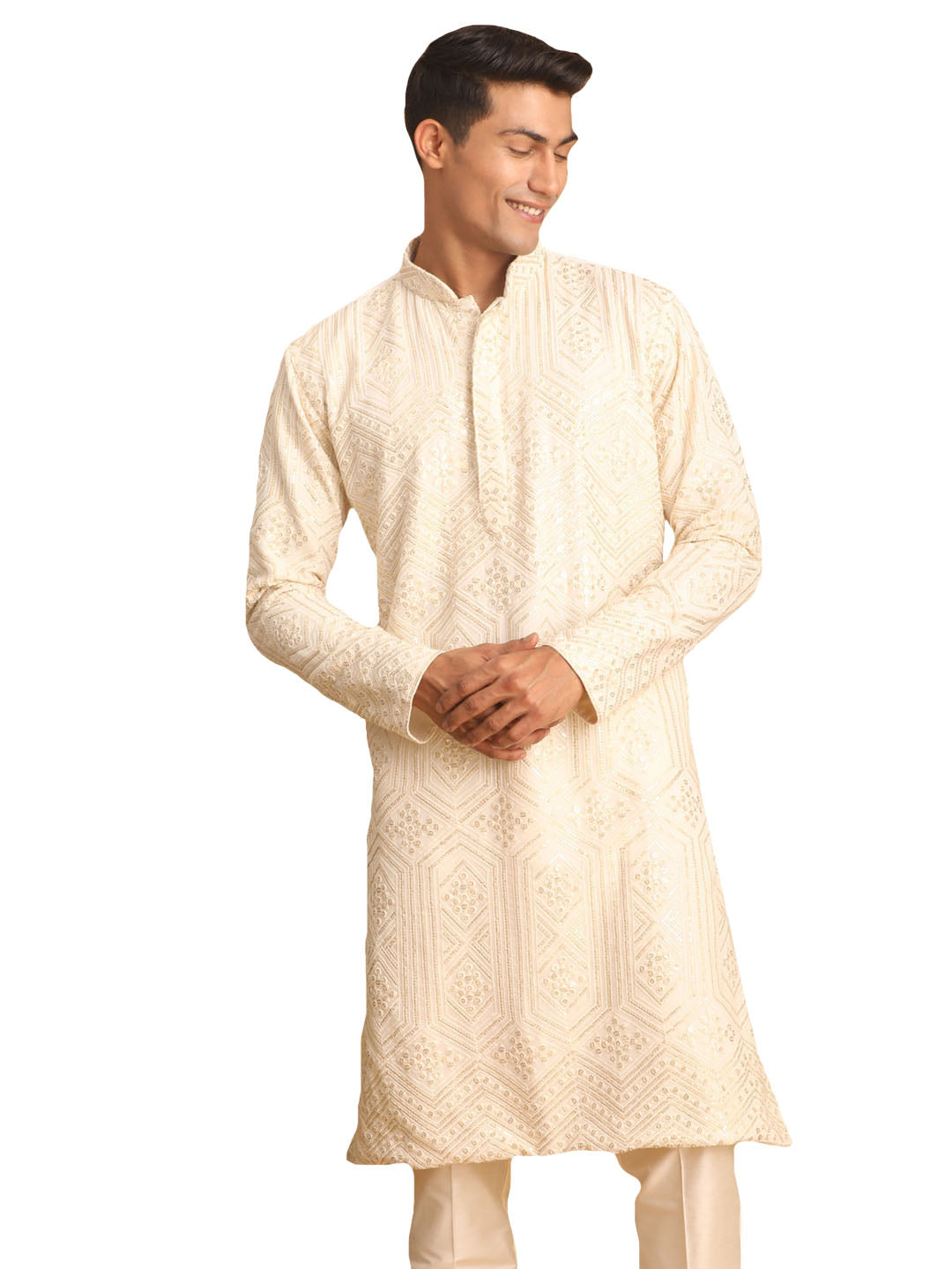 Men's Cream Cotton Blend Kurta