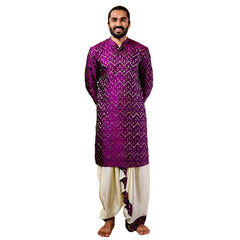 Men's Purple Silk Blend Kurta And Dhoti Set