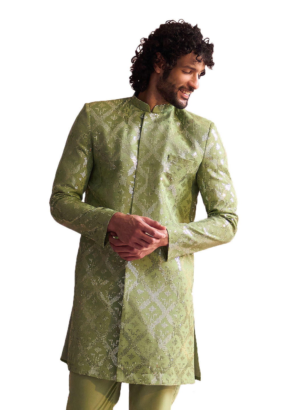 Men's Mint Green Georgette Sherwani Only Top