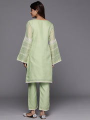 Women Green Kota Check Cotton Lace Short Kurta With Bottom