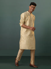 Men's Gold And Rose Gold Silk Blend Kurta Pyjama Set