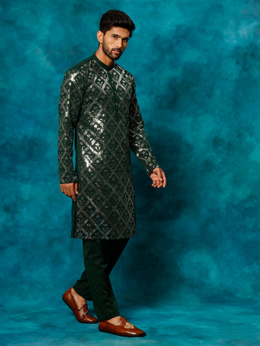 Men's Green Georgette Kurta Pyjama Set