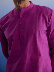 Men's Purple And White Pure Cotton Kurta Pyjama Set