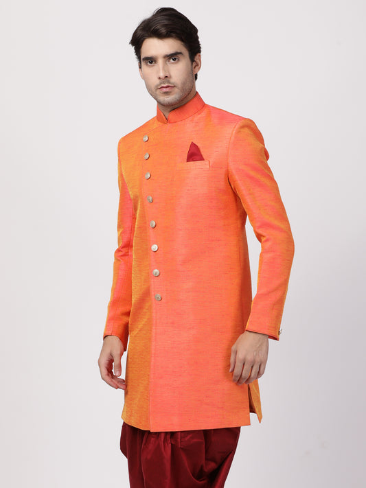 Men's Orange Silk Blend Sherwani Only Top