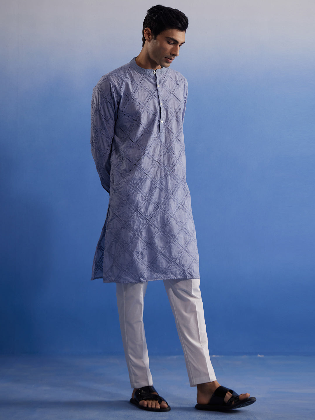 Men's Aqua Cotton Kurta Pyjama Set