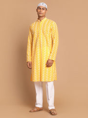 Men's Orange And White Pure Cotton Kurta Pyjama Set