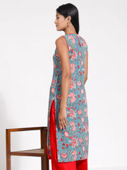 Women's Blue And Red Kurta