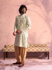 Men's Mint Green And Rose Gold Viscose Kurta and Patiala Set