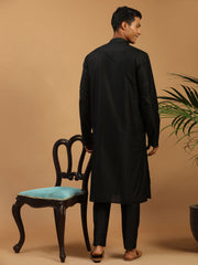 Men's Black Viscose Kurta, Pyjama & Dupatta Set