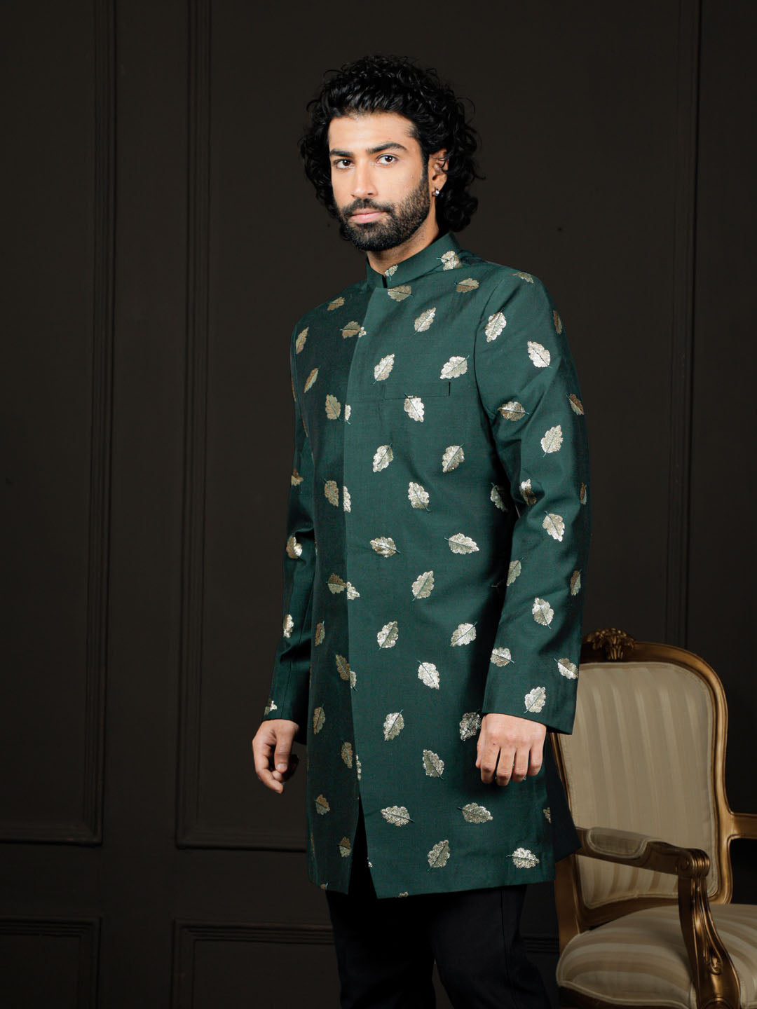 Men's Green Viscose Sherwani Only Top