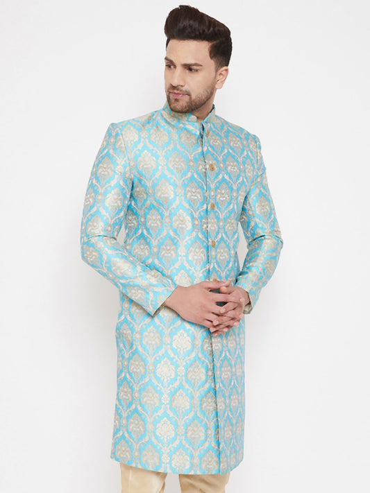 Men's Aqua Silk Blend Sherwani Only Top