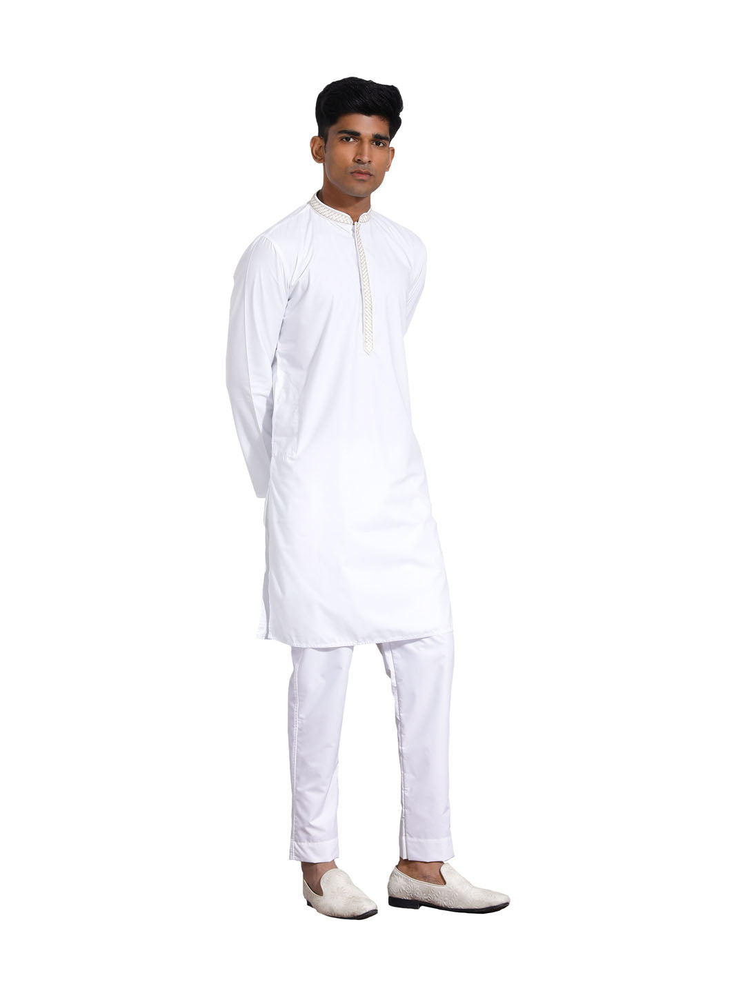 Men's White Cotton Kurta Pyjama Set