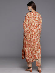 Women Rust  Floral Printed Kurta Paired With Bottom & Dupatta