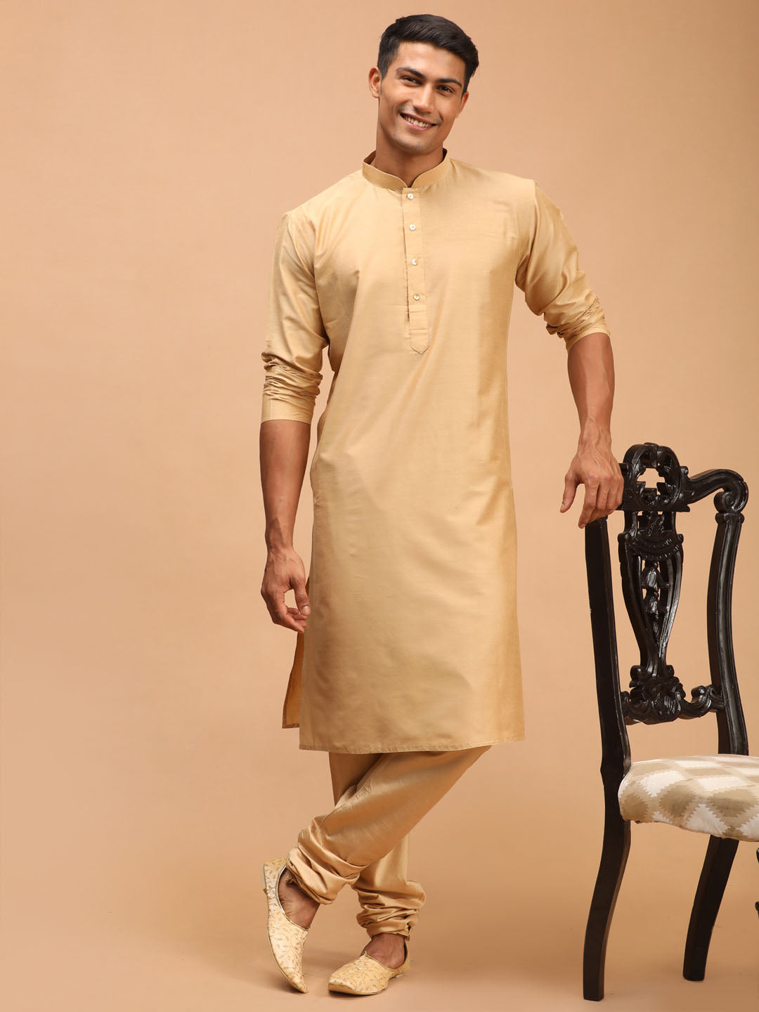 Men's Rose Gold Viscose Kurta