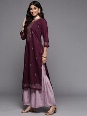 embroidered kurta paired with contrast color sharara and dupatta